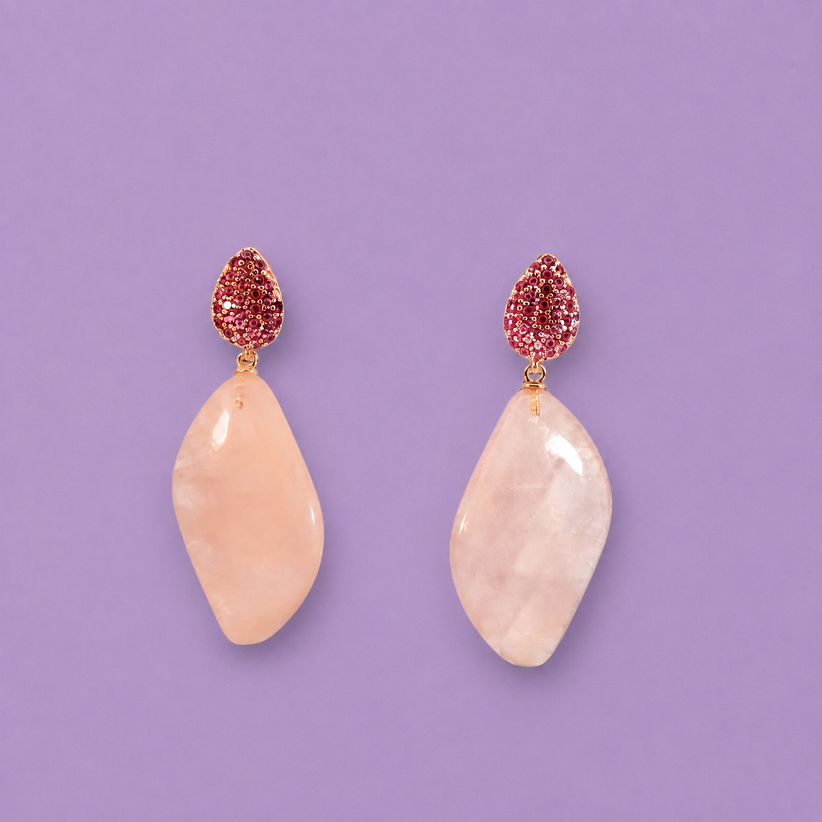Aretes Cuarzo Rosado - Nua Jewelry