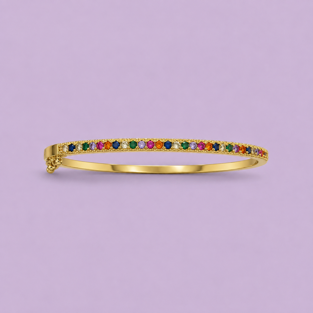 Pulsera bangle dorada con piedras multicolor arcoíris