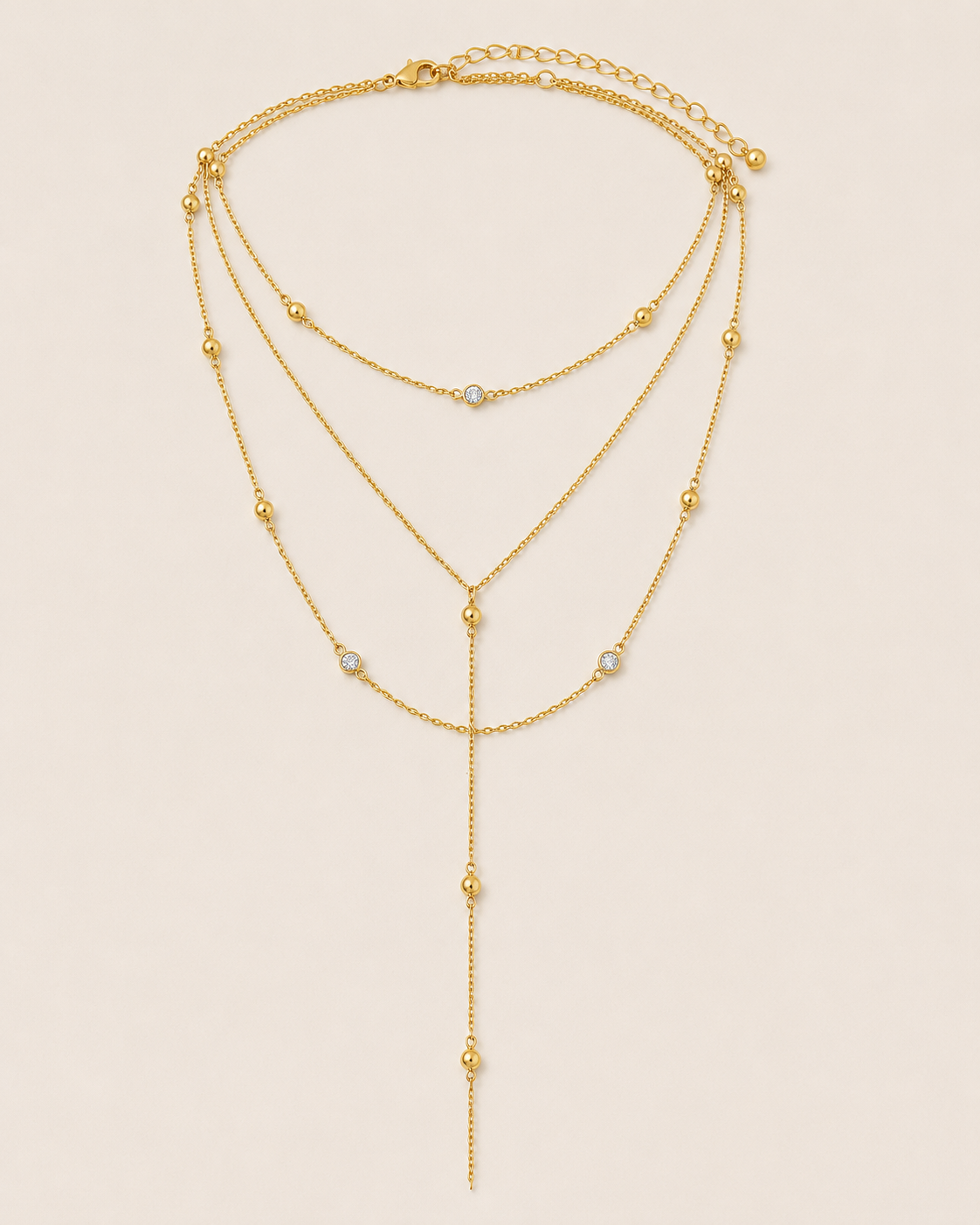 Collar triple en capas dorado con cristales de zircón Crystal Long NUA