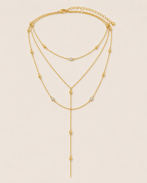 Collar triple en capas dorado con cristales de zircón Crystal Long NUA